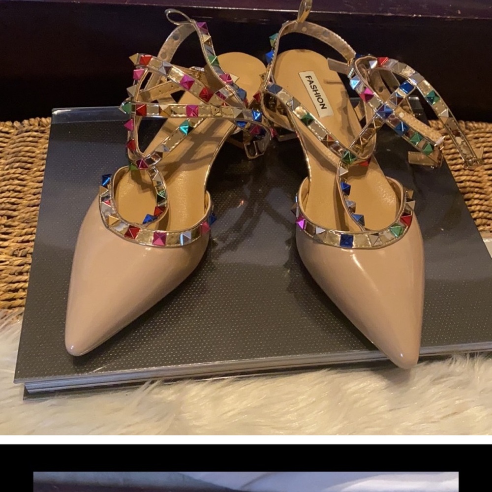 Beige Studded Women's Heels